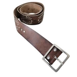 Hollister Genuine Leather Belt Women Size M Brown Embellished Boho Western Style